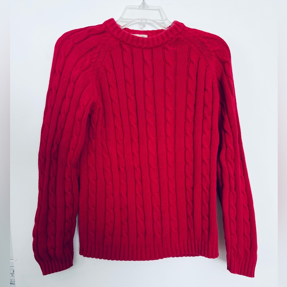 Cable-Knit Sweater, L, Crimson-Red, Cotton, J.Khaki